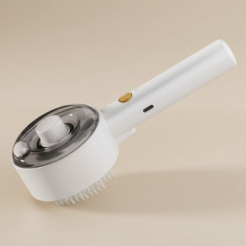 White grooming brush with bristles on a white background